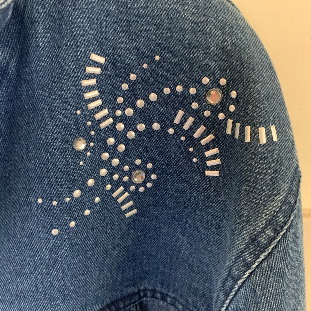 ▶️ Vintage Cropped Denim Jacket Womens 4 Embroidered Studded Western 90s - Picture 7 of 15